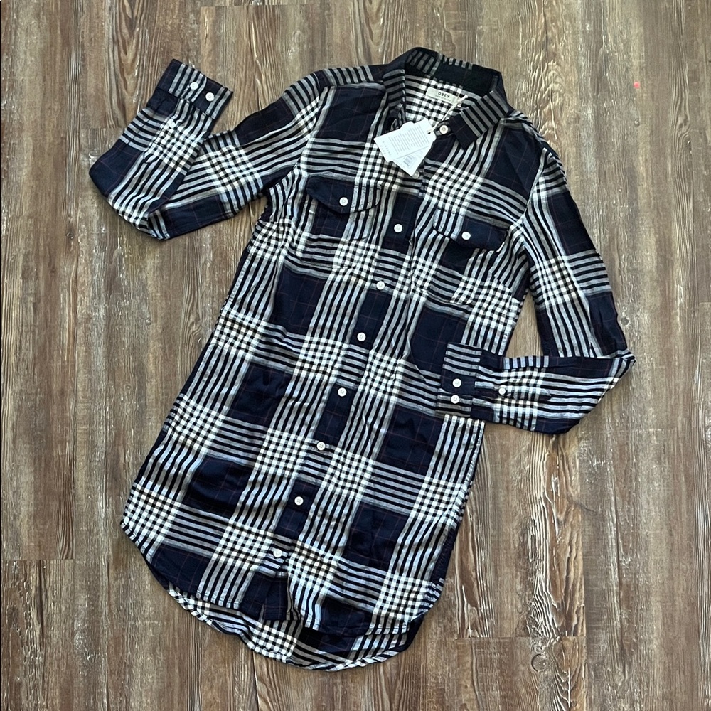 Obey Navy Blue Plaid Lightweight Button Down Casual Shirt Academia Dress